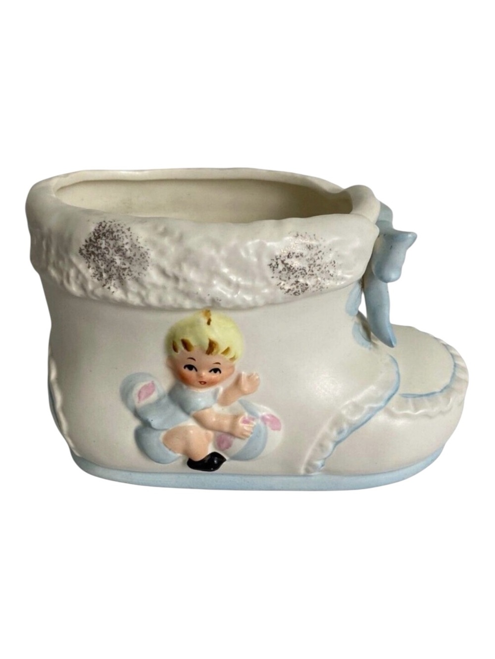 Vintage Lefton’s Ceramic Baby Shoe Planter 6” X 3” Flawed